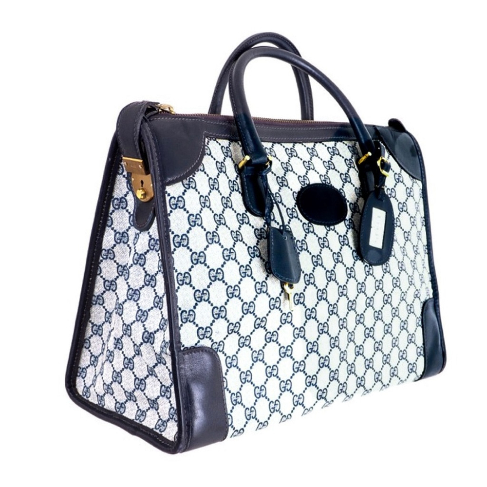 GUCCI GG SUPREME Navy Locking Doctors Work Travel Overnight Bag Dust Bag COA - Picture 11 of 17